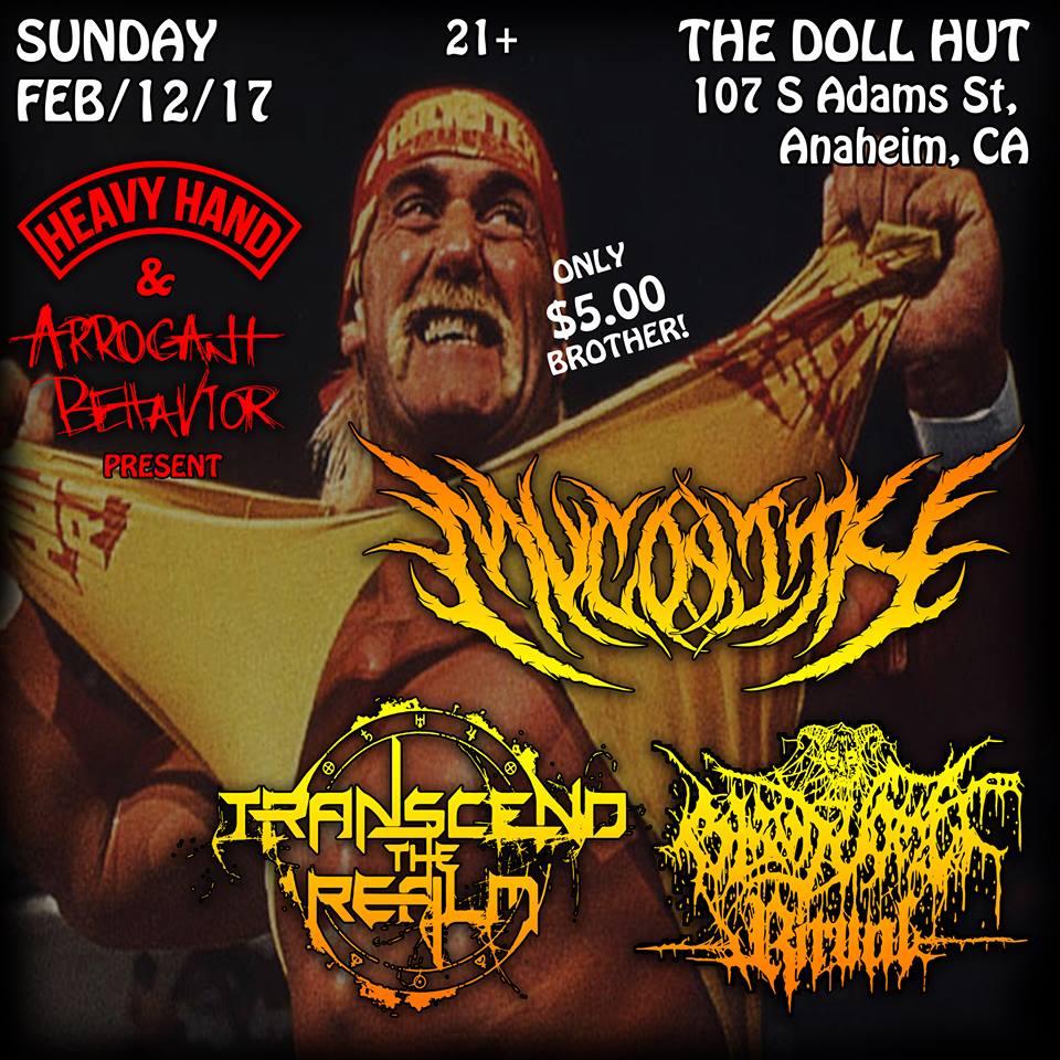 TranscendRealm's tweet photo. This sunday come out to @DollHutAnaheim for a great death metal show! We share the stage with @myconith and blood vomit ritual! ONLY $5 https://t.co/9BQBKOo3gS