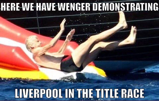 worldfootybantr's tweet photo. Sliding down the table like Wenger on a slide 
#liverpool #arsenal #arsenewenger #Wenger #titlerace #slide #startedfromthetop #meme #Klopp https://t.co/U5i5GHTlGs