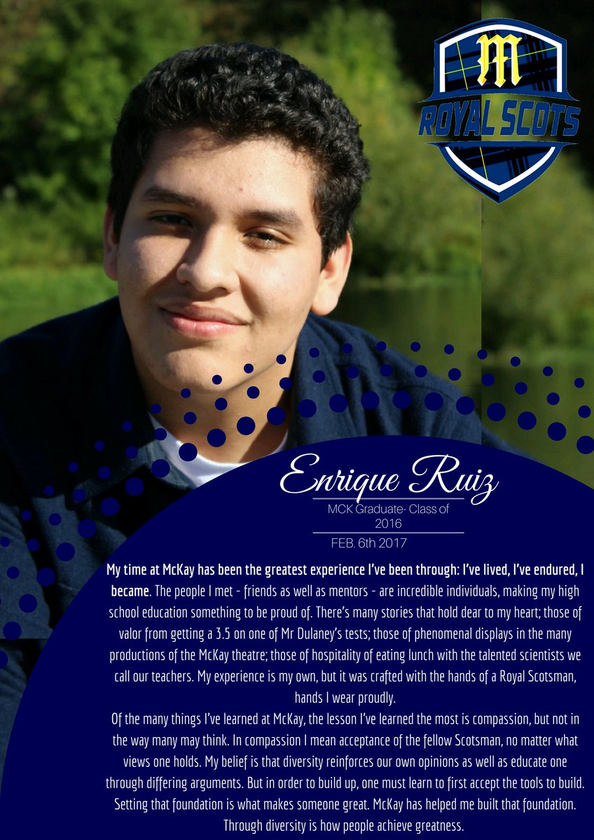 scotsmandaily's tweet photo. Enrique Ruiz, class of 2016
"But in order to build up, one must learn to first accept the tools to build." #scotspride #mckunity #stories https://t.co/kzmzsretkb