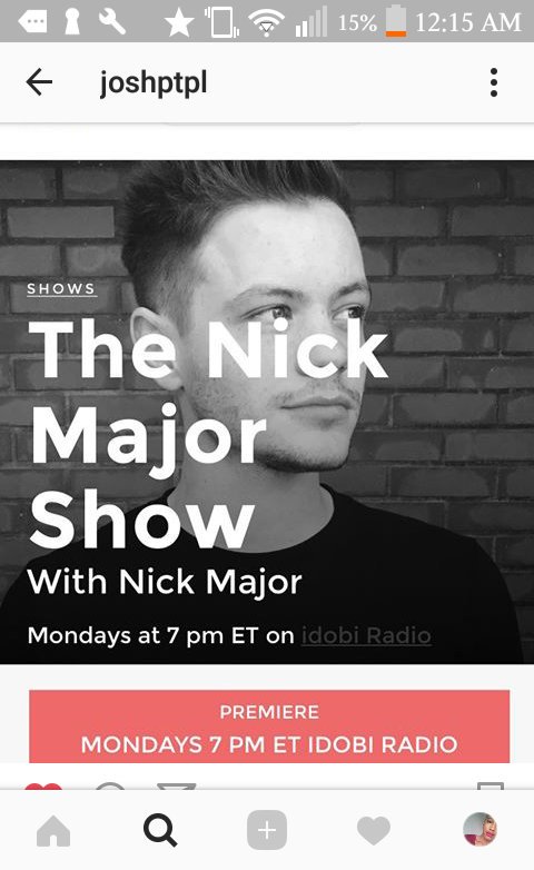 UpdatingPTPL's tweet photo. Feb. 6th, 2017
"Nick Major will be sharing details on the Can't Even video! Listen live now on https://t.co/9Lb3KTBT0E #nickmajor..."-Josh https://t.co/1cthdAcZMd