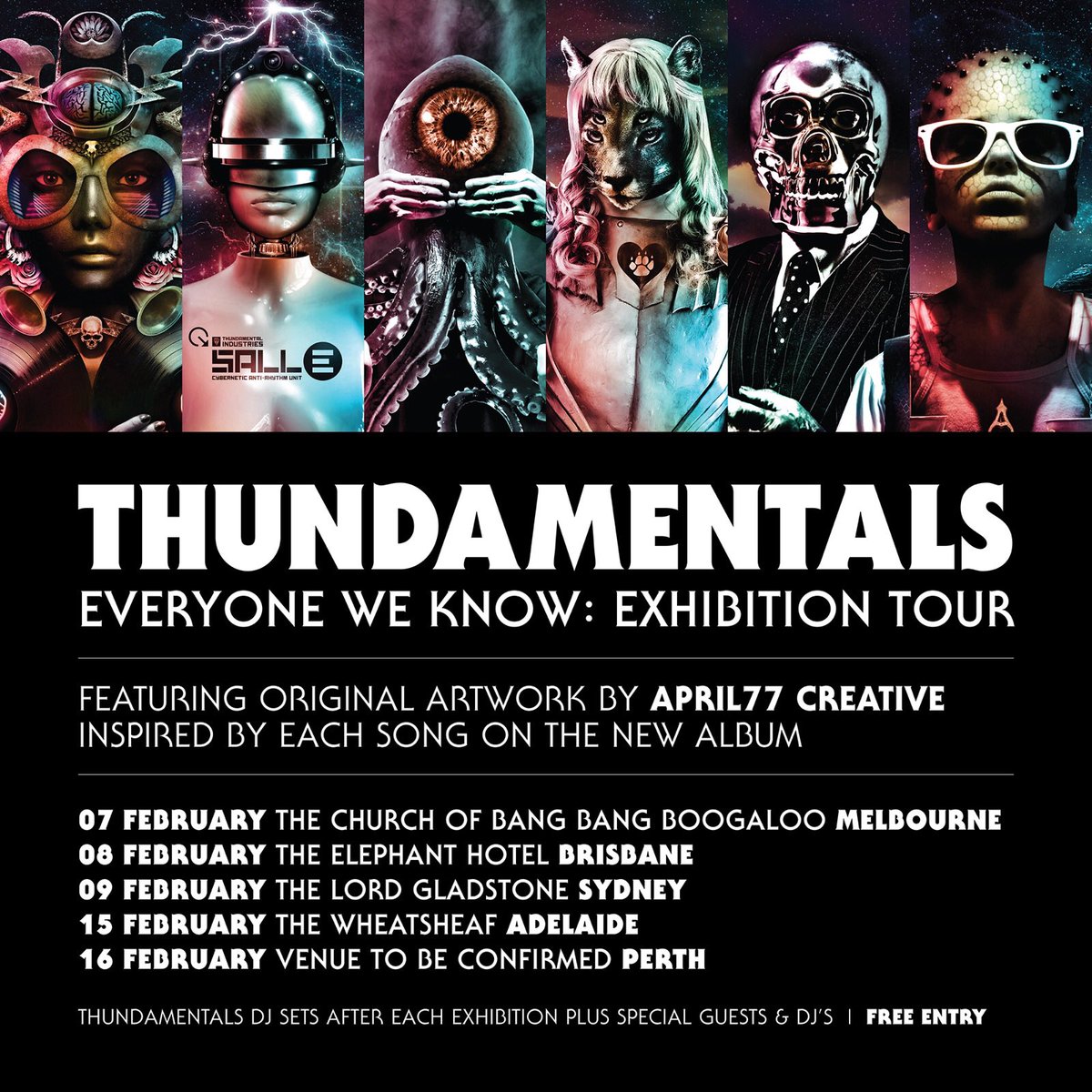 1/2 Starting today, the <a href="/thundamentals/">Thundamentals</a> are touring an exhibition of artwork inspired by their new album #everyoneweknow.