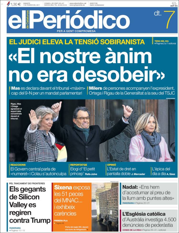 PORTADES «Les tecnològiques es rebel·len contra l'ordre antiimmigrants de Trump», a la portada de «La Vanguardia» naciodigital.cat/noticia/124902…