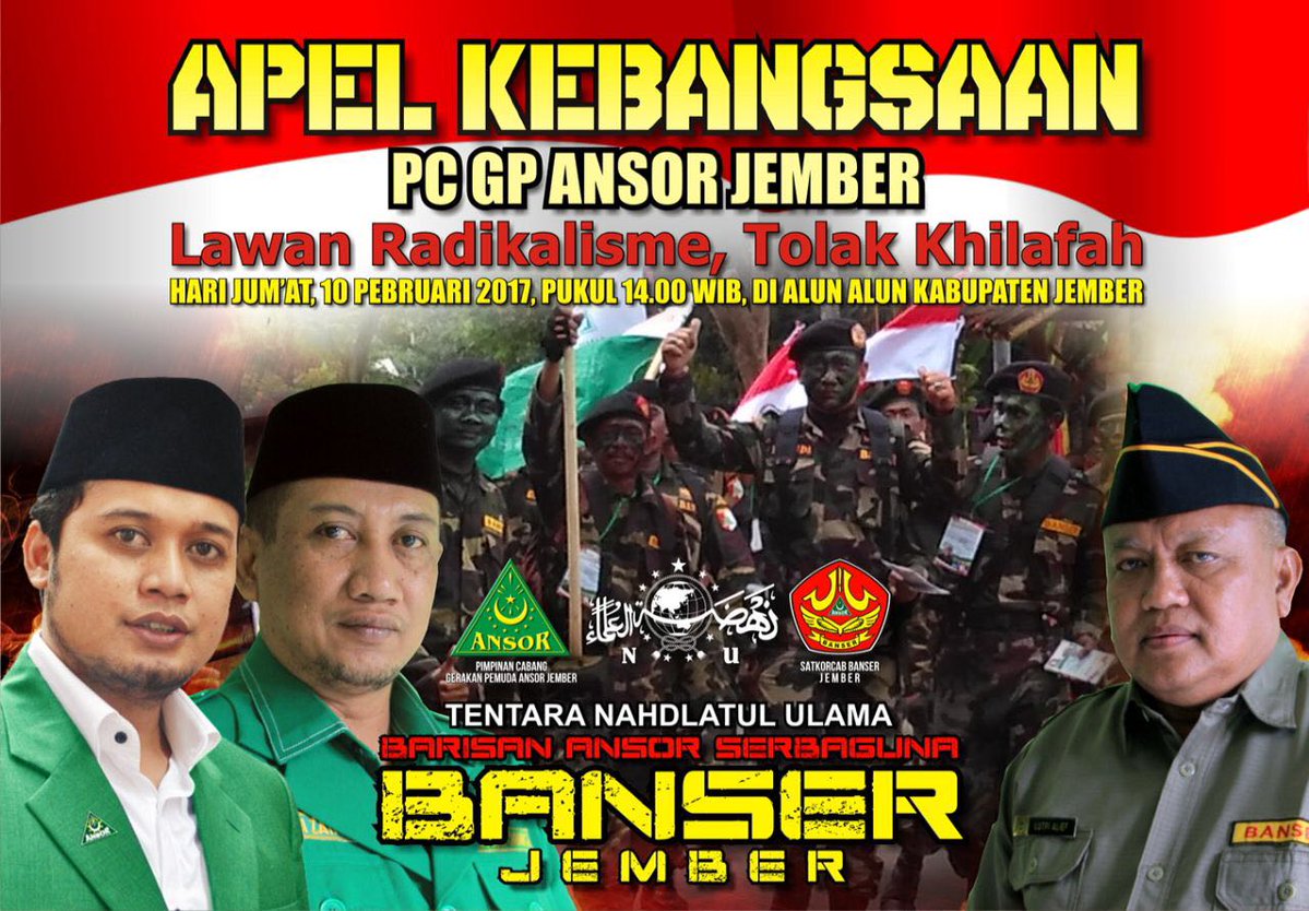 NU_bersatu's tweet photo. APEL KEBANGSAAN | GP ANSOR JEMBER 
"Lawan Radikalisme,Tolak Khilafah"
Jum'at,10 Feb 2017|14.00
@nu_online @Banser_CyberNU @gpansorjember https://t.co/uVkJwY4xDu