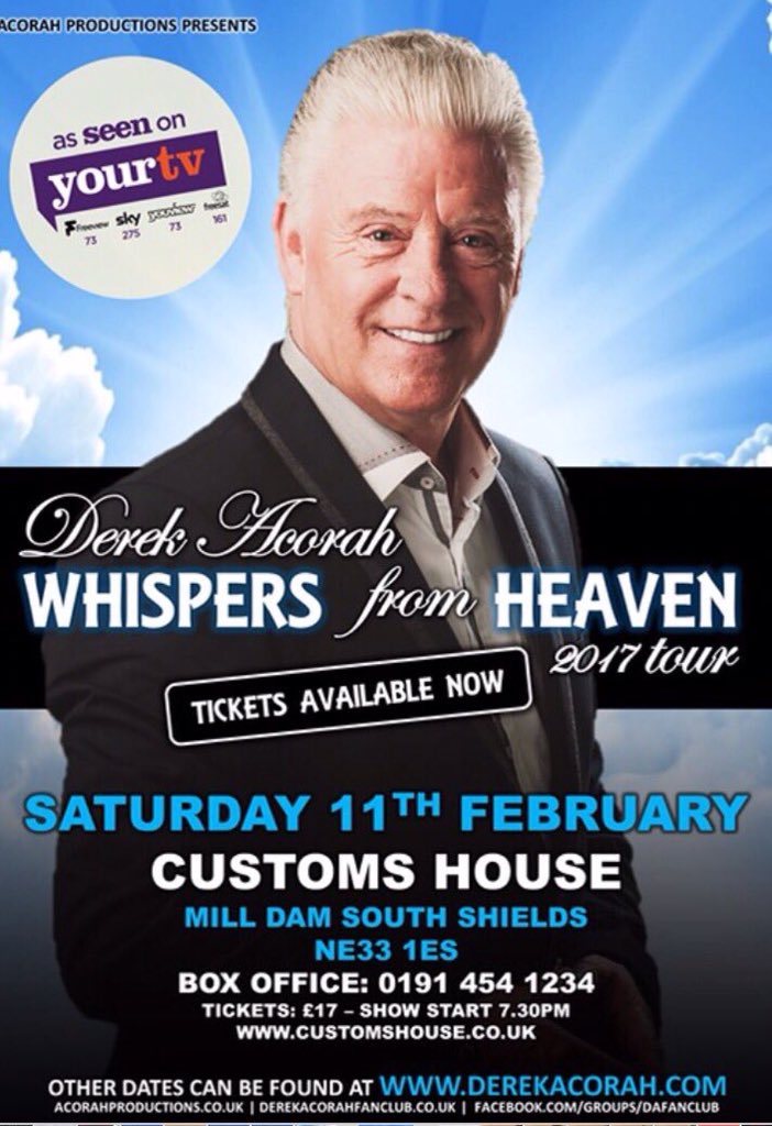 radiosouthtyne's tweet image. We are getting whispers, that we have 2 tickers for @derek_acorah to give away Follow &amp;amp; RT to have more than a medium chance of winning.
