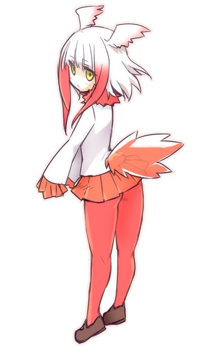 モデル干渉対策か知りませんが全体的に広がりっぱなしのスカートとトリっぽいちょっとお尻突き出した姿勢がすばらしい太股感あと色タイツのトキちゃんを描きました!わーい! #けものフレンズ 