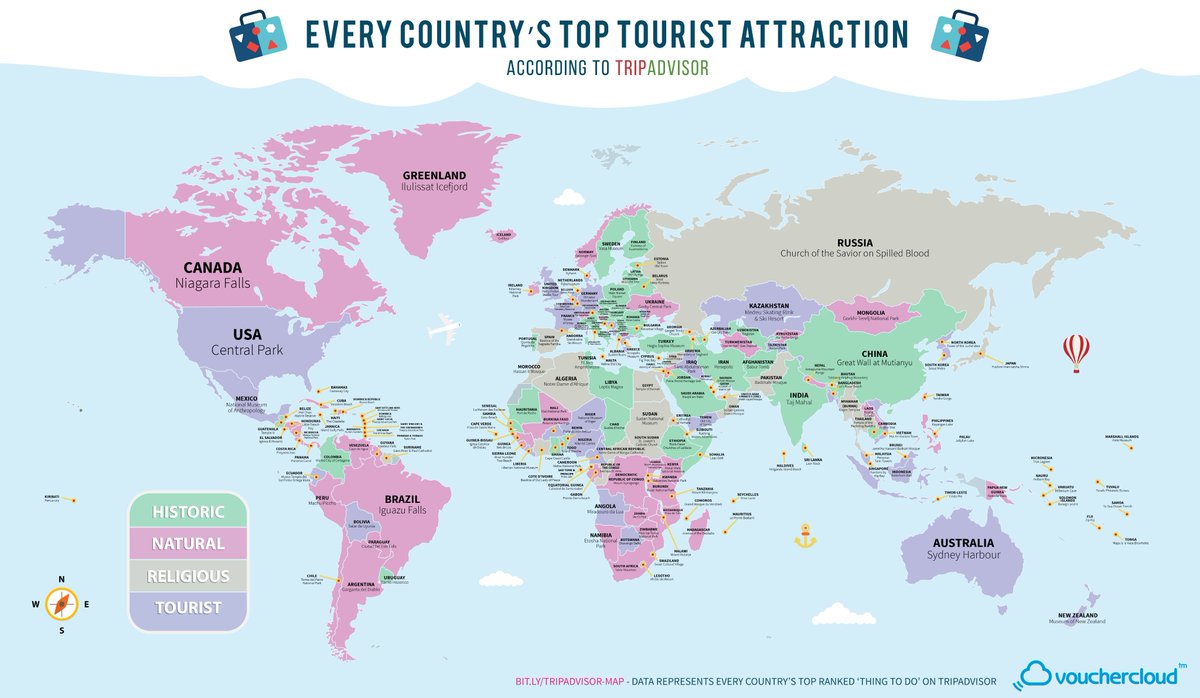 LingoGuides's tweet photo. Every Country's Most Popular Tourist Attraction, According to @TripAdvisor https://t.co/ay3LjJlZzJ 

#Travel #TouristAttractions #Maps https://t.co/gUAO48m2iW