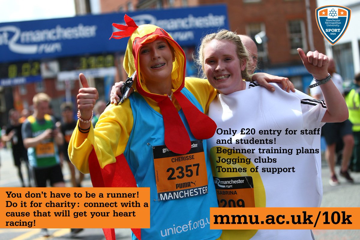 Get your heart racing for a charity close to your heart! Run, jog or walk the <a href="/Great_Run/">Great Run</a> Manchester 10k with us 😃 mmu.ac.uk/10k
