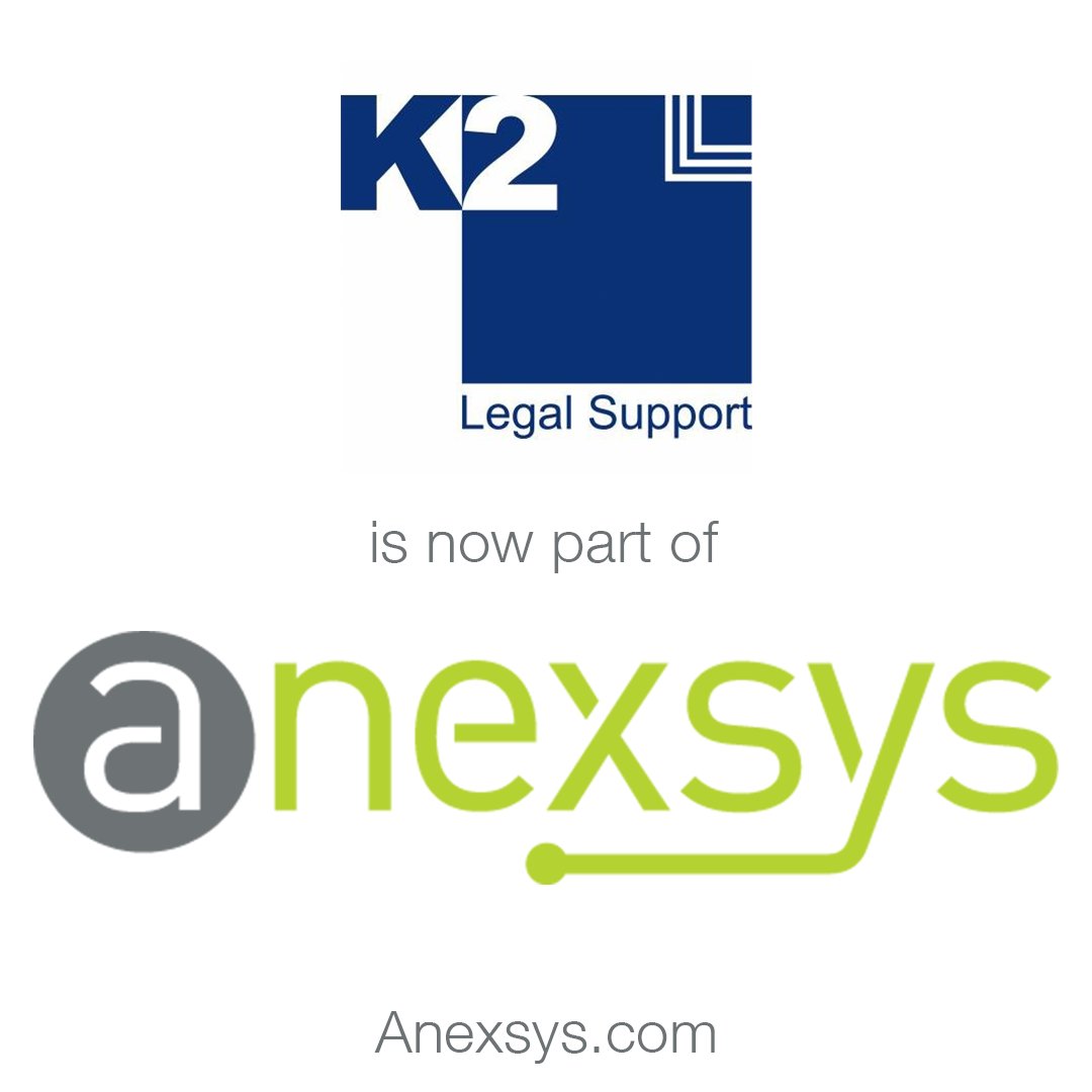 K2LegalSupport's tweet photo. We're proud to inform all our followers that K2 Legal Support is now a part of @AnexsysLtd https://t.co/NcAW9J76bx