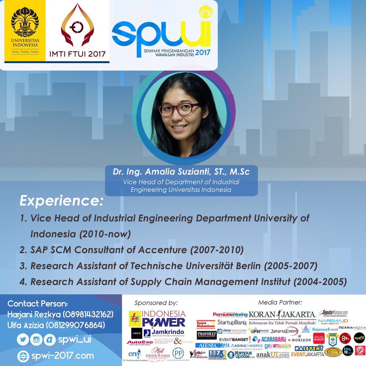 IMTIFTUI's tweet image. Meet Dr. Ing. Amalia Suzanti, ST., M.Sc!
Vice Head of Department of Industrial Engineering Universitas Indonesia.