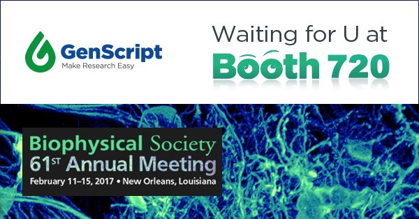 GenScript's tweet photo. We'll exhibit at #bps17. Visit booth 720 and learn more about GenScript’s best-in-class protein expression services. #MakeResearchEasy https://t.co/uqHgCPklFG