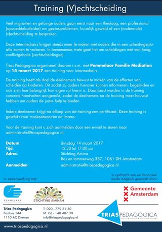 Weer zin in het geven training (v)echtscheiding aan imams en andere intermediairs i.s.m met #triaspedagogica! Er is nog plek op di 14 maart.