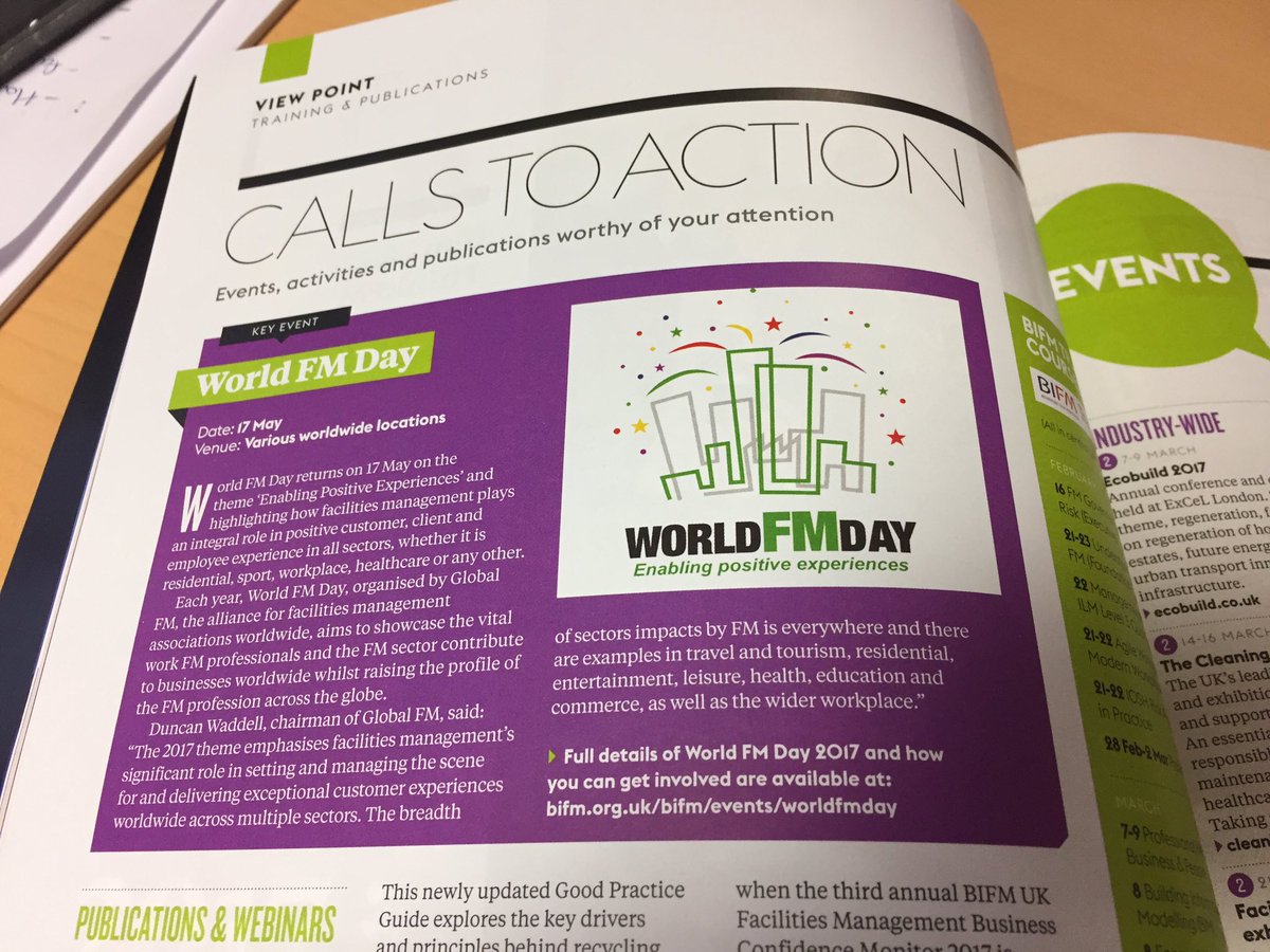 WorldFMDay's tweet photo. How are you going to celebrate @WorldFMDay ? Read up in @BIFM_UK @FM_World - 17 May 2017 #FacilitiesManagement https://t.co/R5u4nLUHyz