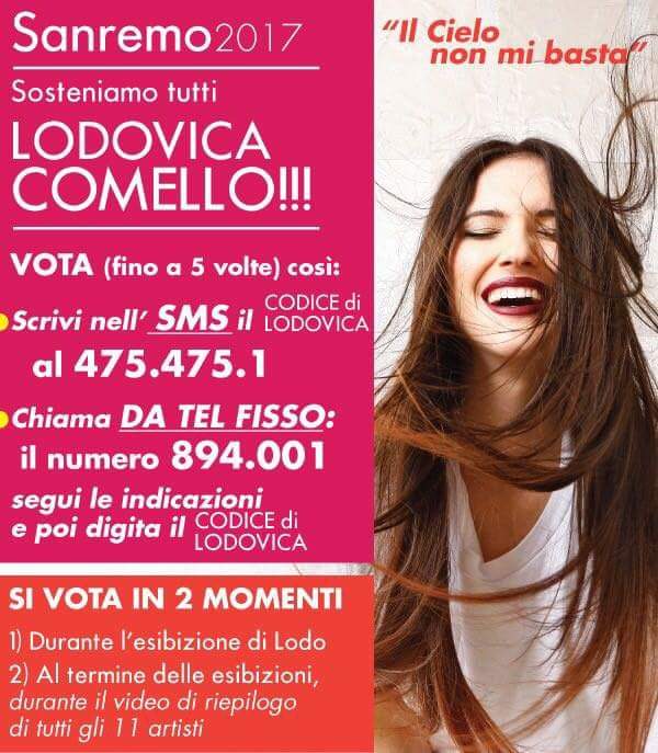 TeamLodoFriuli's tweet photo. VOTATATE, VOTATE E VOTATE!! #Sanremo2017 #IlCieloNonMiBasta #TeamComello #LodovicaComello https://t.co/4iE12JVqWa