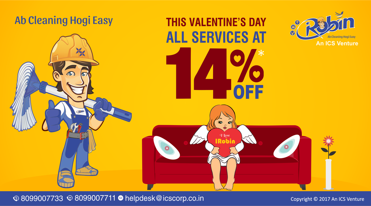 IRobin_in's tweet photo. Sweep away your loved one with an errand free Valentine's Day...
Leave the work to us...now at a 14% discount.
#IRobin #ICS #ValentinesDay https://t.co/fO67V2GW1b