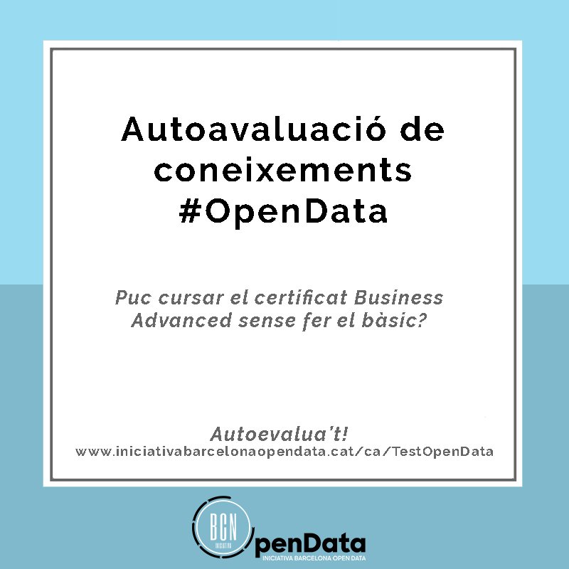 iopendatabcn's tweet photo. Vols saber quin nivell tens en #OpenData? Fes aquest test i sabràs si pots cursar els certificats avançats! https://t.co/QId1OWJzUR #dades https://t.co/U1SpuzJPqc