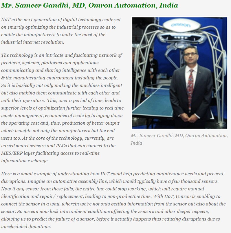 OmronIndia's tweet photo. #SameerGandhi MD, #OmronAutomation, India shares his excitement for #IIoT.
Read on: https://t.co/grXF2oOm2J …
#Industry4 #Manufacturing https://t.co/xIwnrMVJBD