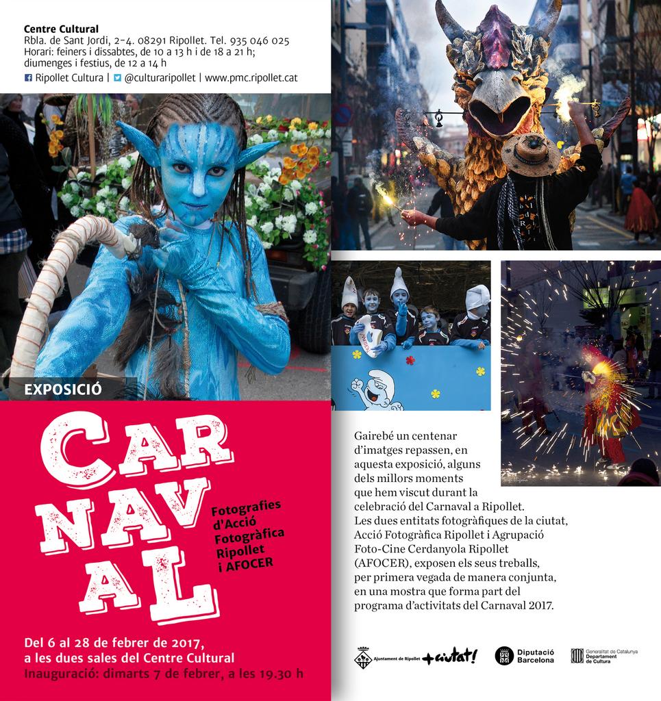 Inauguració de l'exposició CARNAVAL avui dimarts dia 7 a les 19'30h al Centre Cultural de Ripollet.
Us esperem!