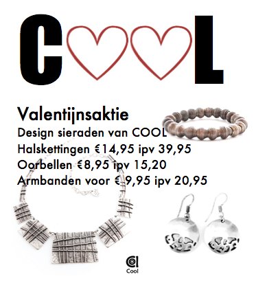 ValentijnsAktie. Designsieraden van Cool tegen hele lage prijzen. Iets bijzonders voor een bijzonder iemand.
mu-sieraden.nl