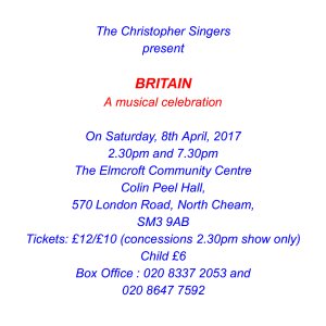 Cheam_Traders's tweet image. 'Britain' A Musical Celebration from The Christopher Singers cheam-traders.co.uk/britain-musica…