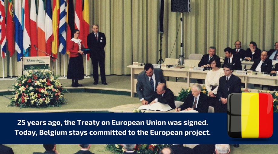BelgiumMFA's tweet photo. 25 years ago, the #MaastrichtTreaty was signed. As a founding member, Belgium stays committed to Europe's peace and development project. https://t.co/cAU7SYusGa