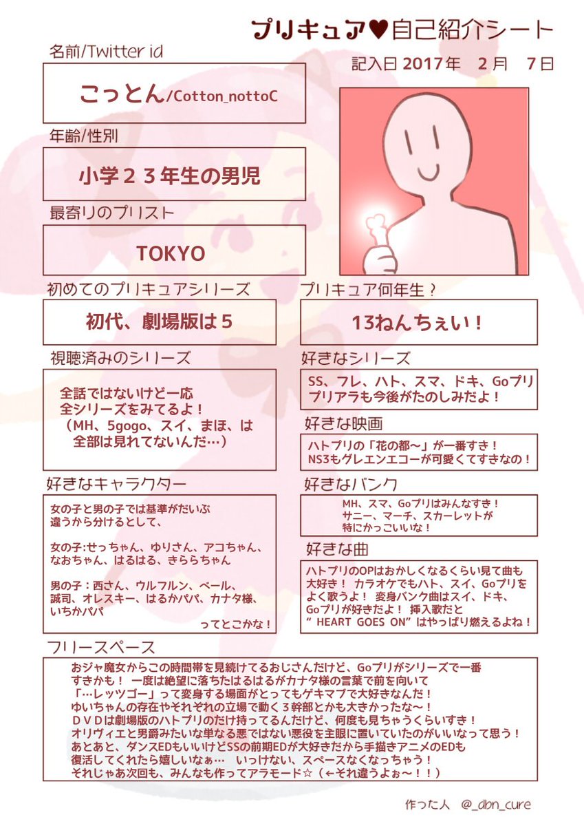 こっとん Cotton キュア自己紹介カード よろしくね