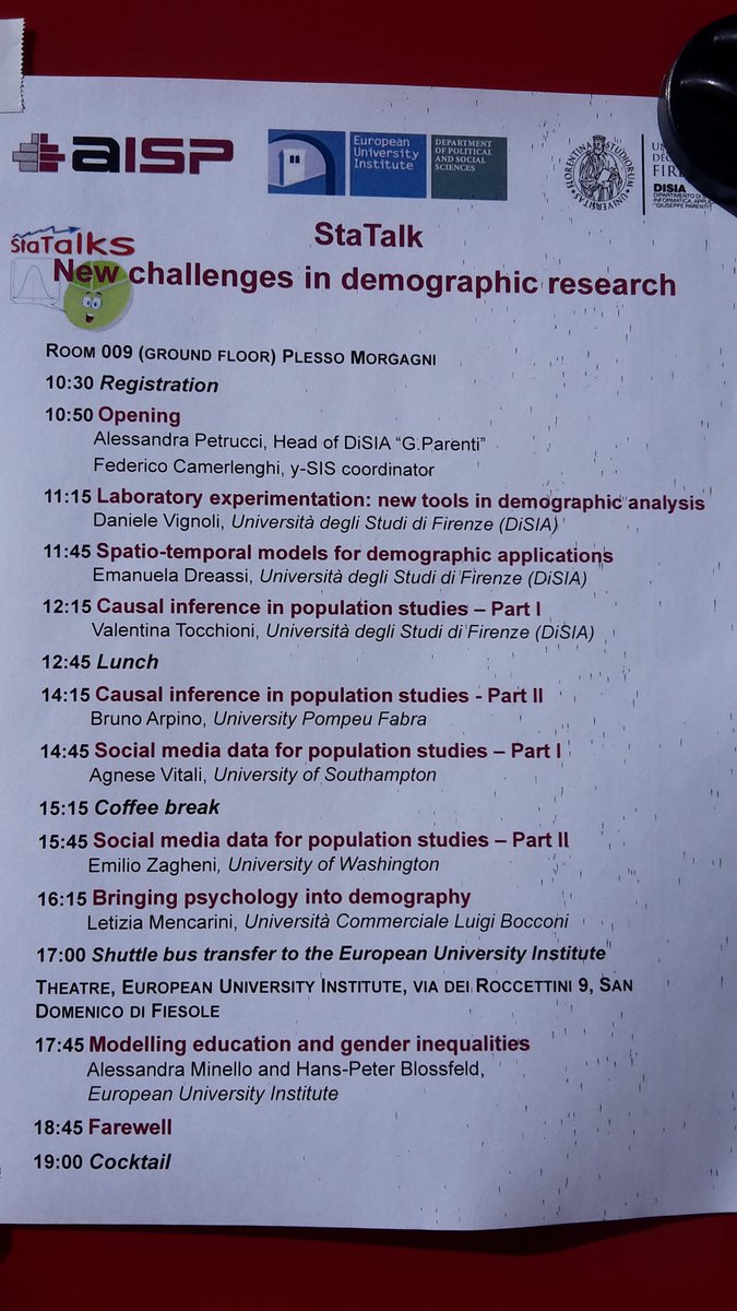 aisp_sis's tweet photo. #StaTalk  Meeting of Young statisticians and demographers: new challenges in demographic research https://t.co/zGCN9R8InX