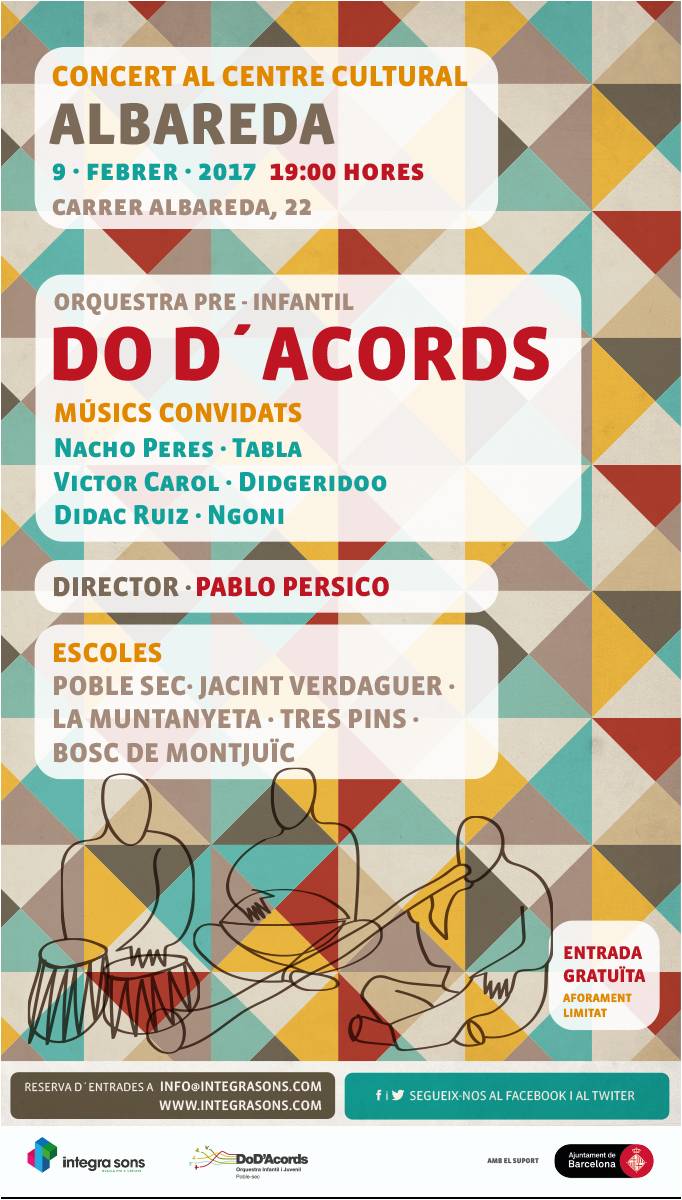 Integrasons's tweet photo. Aquest dijous us esperem al @ccalbareda. A les 19h arrenca l'Orquestra Pre-Infantil #DoAcords. Seguim ampliant la família al #Poblesec. https://t.co/F8lPpEmGLz