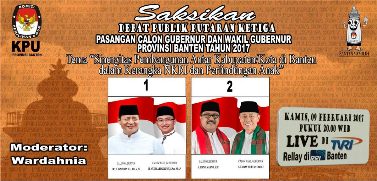 Saksikan Debat Putaran Ketiga Kamis 09 Februari 2017 pukul 20.00 WIB <a href="/KPU_ID/">KPU RI</a> <a href="/ferryfkr/">Ferry K Rizkiyansyah</a>