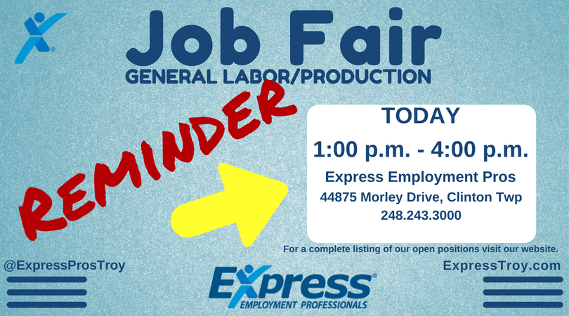 ExpressProsTroy's tweet photo. #jobfair #hiring #productionworker #generallabor Attend today at our Clinton Twp location 44875 Morley Dr. Bring 2 pieces of ID and resume. https://t.co/UlsqBcKTnP
