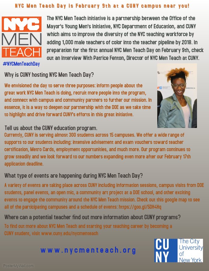 Nyc Men Teach On Twitter Nycmenteachday Is Thur Feb 9th Meet Nyc Men Teach On Twitter Nycmenteachday Is Thur Feb 9th Meet Nycmt Cuny Director Patrice Fenton Cunybmi Cunyteachered Nycyoungmen