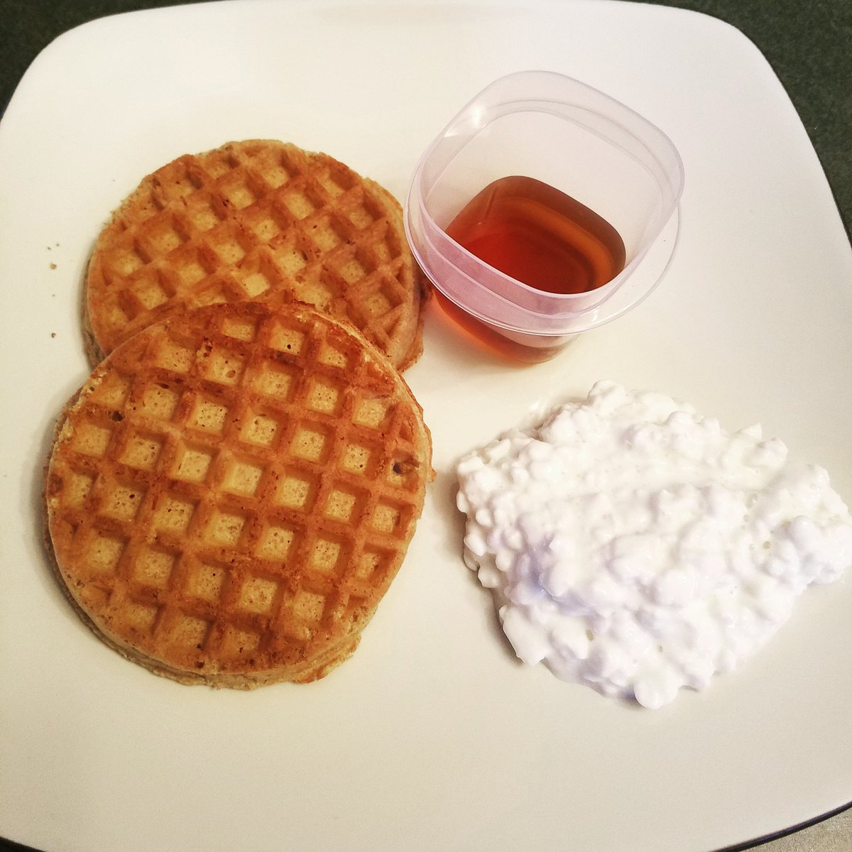 D_CFitness's tweet photo. Post workout breakfast: whole wheat waffles with sugar free syrup and cottage cheese. #protein #carbs #bodybuilding #girlswholift #fitwife https://t.co/oCTEigNknB