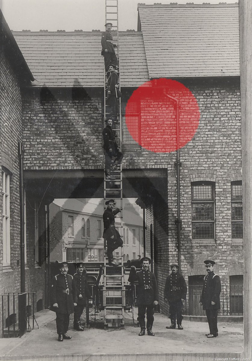 TraffordArchive's tweet image. #Sale &amp;amp; #AshtononMersey joint Fire Brigade &amp;amp; the men on a practise session at #SaleLibrary in 1902. More photos at apps.trafford.gov.uk/TraffordLifeti…