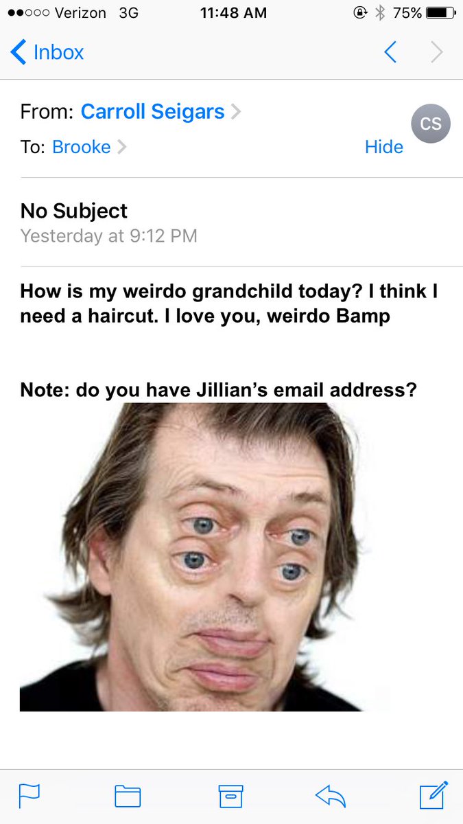 brookeseigars's tweet photo. Someone please explain to me why my grandpa periodically sends me emails wth Steve Buscemi attached... https://t.co/Iz1qiV3Iol