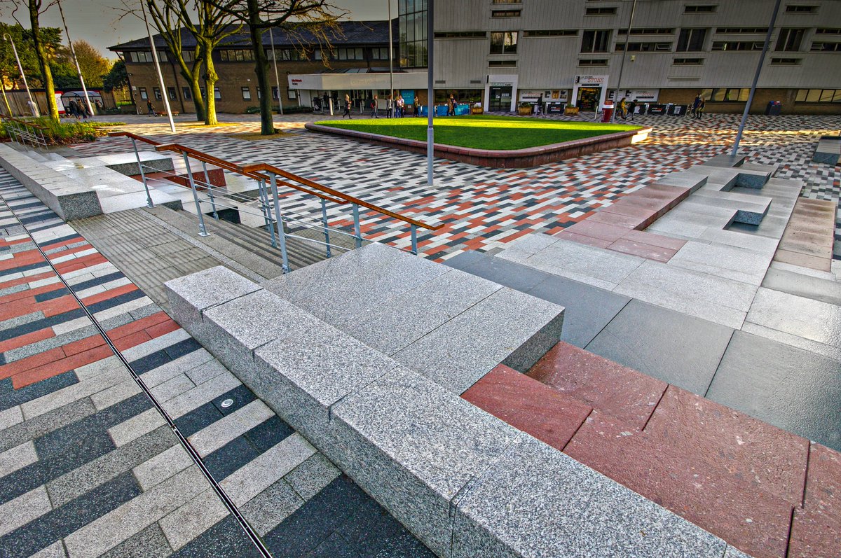 Hardscape_ENG's tweet photo. Can't deny that the external work looks pretty spectacular as well! Peel Park Campus, @SalfordUni #Kellen #Paving #SalfordUni https://t.co/s02jU6FjZc