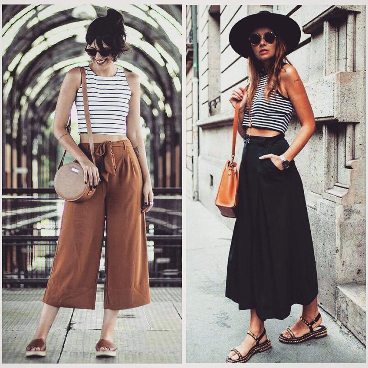 Pantcourt + top crop rayado! Observa en estos outfist lo importante que son los accesorios y la colorimetría 👜🕶👒
AS.-