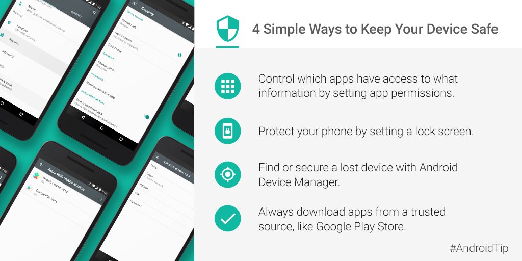 Android's tweet image. It's #SaferInternetDay, but we prefer safer internet life. Check out how to keep your device safe: goo.gl/SZtQD2 #AndroidTip