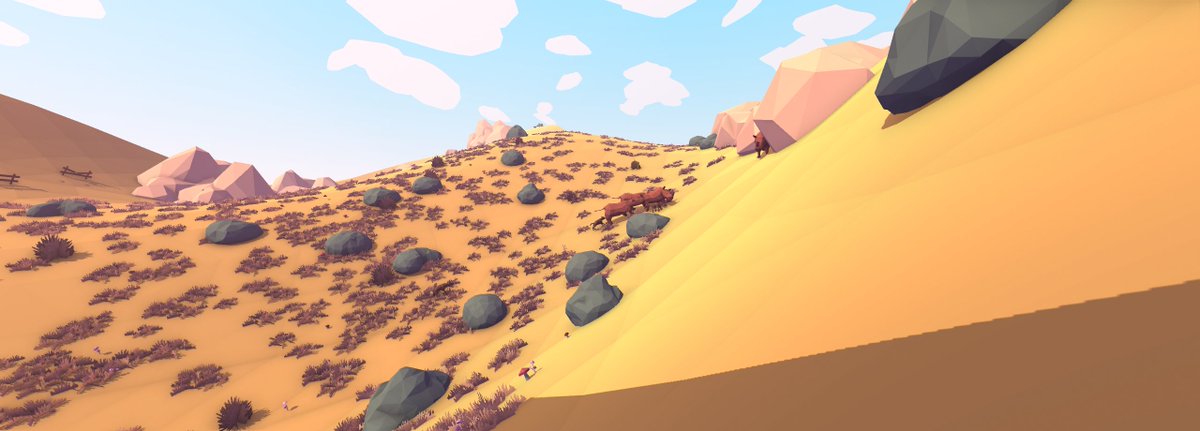 Floatlands's tweet photo. Been busy on all fronts - added some rhinos to our rocky desert as well. #madewithunity #lowpoly #gaming #gamedev #unity3d https://t.co/kmxzriYTJH