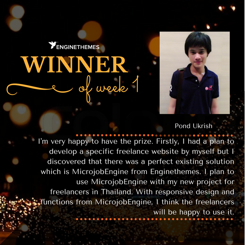 🎊Congratulations to  Pond Ukrish - our Giveaway winner of week 1🎊
-> Try your luck today: goo.gl/KD00uk 
#giveaway #microjobengine