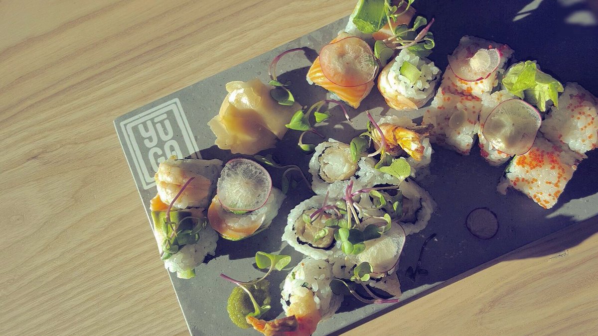 Chef Taro's #sushi lunch now available at #yugobelfast. Fresh #Dynamiteroll  #Californiaroll  &amp;  #Rainbowroll made to order. ITADAKIMASU! 🍣