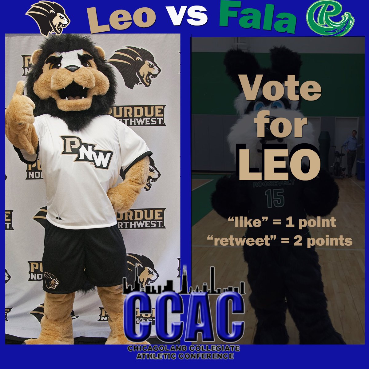 CCACSports's tweet photo. VOTE FOR LEO! One point for a "like", two for a "retweet"! Send Leo to @Play_NAIA Nationals #CCACMascots https://t.co/x6mbmjgAXs