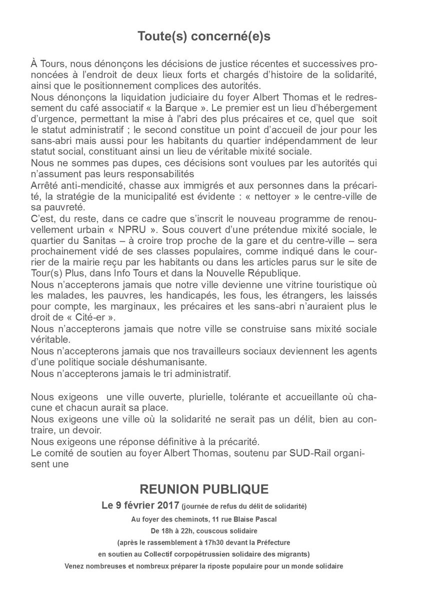 NuitDeboutTours's tweet photo. #Tours 9 février à partir de 18h #GlobalDebout https://t.co/j1kQ8zU4qh