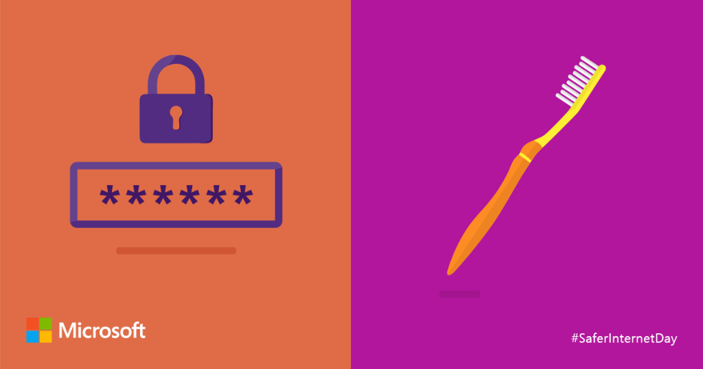 MicrosoftSE's tweet photo. Lösenordet är som en tandborste - du bör byta var sjätte vecka, och inte dela med andra. Läs mer; https://t.co/21Hpsww3lm #SaferInternetDay https://t.co/oQI4Qbfq3L
