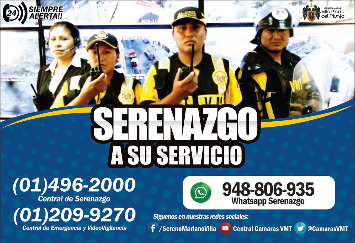 Muni_VMT's tweet photo. #SeguridadVMT Les recordamos los números de la central de emergencias del Serenazgo de la Municipalidad de VMT. 
#DistritoEmergente https://t.co/HOvTanCkRL