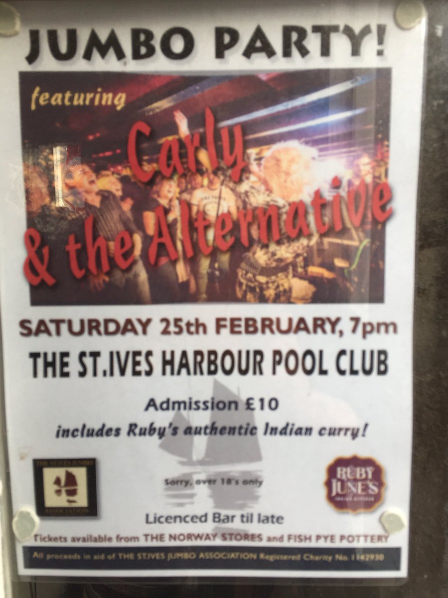 StIvesJumbo's tweet photo. Tickets are now available from Norway Stores &amp; Fish Pye Pots ( back Rd , St Ives ) £10 includes Ruby June Curry 🎉 https://t.co/Ke7njZBIKk
