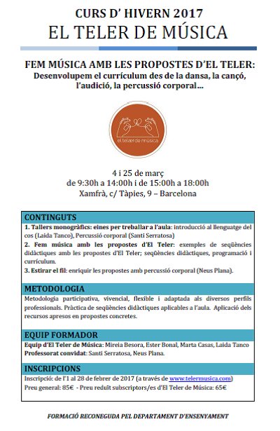 telermusica's tweet photo. Recordeu que hem obert inscripcions! #formaciocontinuada #educaciomusical #recursos #capinfantsensemusica @SantiSerratosa @NeusPlana https://t.co/5f9kuUiwEZ