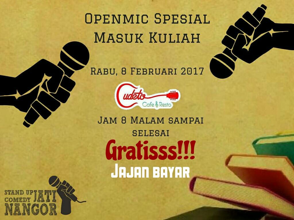 Jangan lupa besok kita bakal ada #OpenMicJtr yaaa open mic perdana di tahun 2017. Mulai jam 8 malam di <a href="/Cudetocaferesto/">cudeto.cafeandresto</a> Gratiss, jajan bayar