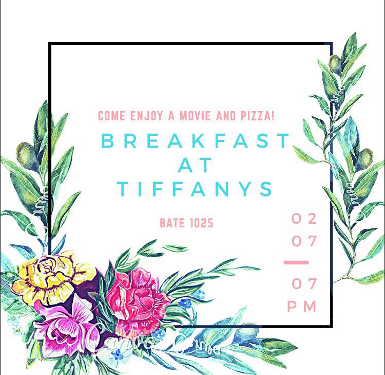 Come enjoy a movie, Breakfast with Tiffany's, and pizza with the Sisters of Sigma Sigma Rho TODAY in Bate 1025 from 7:00-8:30 pm! #ECU #ΣΣΡ