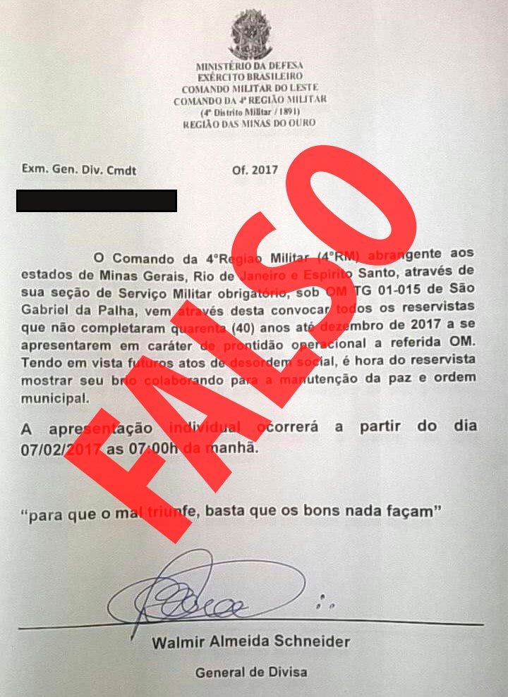 Exército Brasileiro 🇧🇷 on X: Falso documento da 4ª RM sobre a