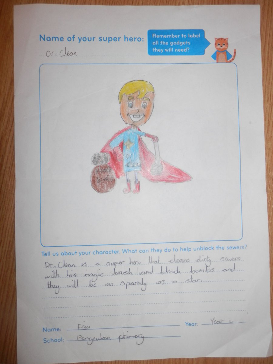 DiscoverDwr's tweet photo. Congratulations @pengeulanP4 for the winning superhero poster. Our sewers are safe from blockages #LSTB @dwrcymru https://t.co/49cW5sxXng