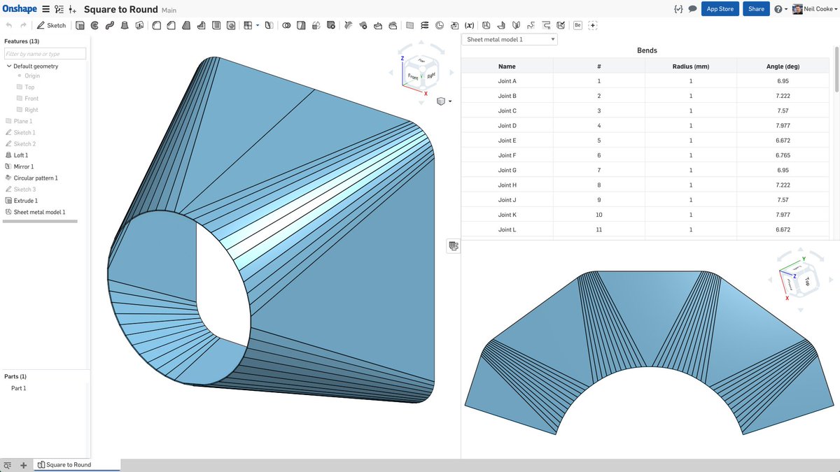 dhenrymktg's tweet photo. @Onshape Full Cloud Sheet Metal - Calculates Flat, Folded, &amp; Table Views together https://t.co/gaTg2Oy1AQ https://t.co/nPQ0x3VXYY